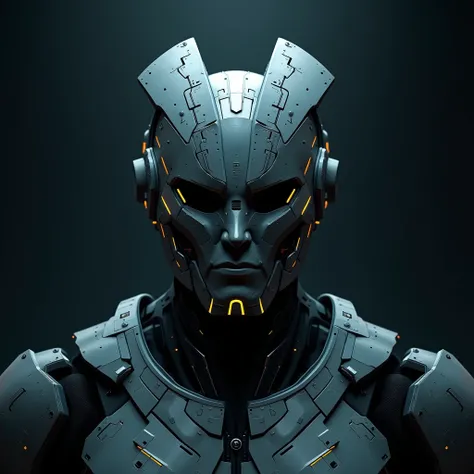 Epic AI head, make it look like a final boss in a game, black background 