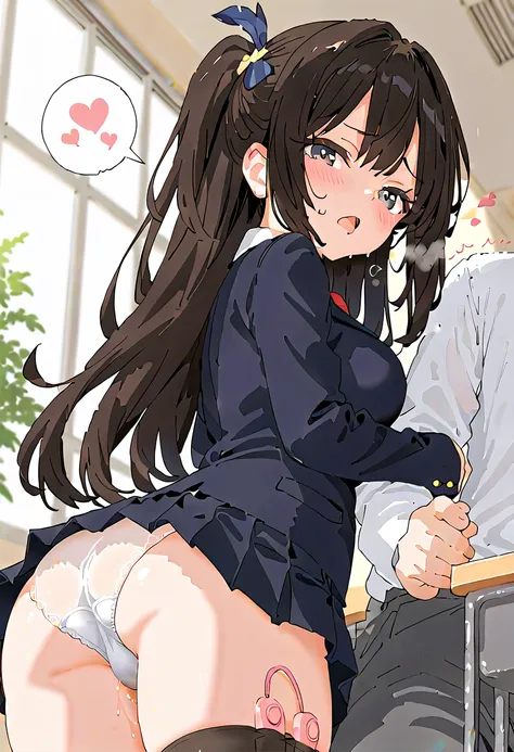 (masterpiece,beautiful,hughres,CG,8k,16k,best quality,high-resolution,detailed fingers,detailed hands,detailed legs,detailed eyes:1.5),from side,from below,panties focus,1girl,(classroom:1.5),(black hair:2),(school uniform,white shirt,blazer,black tights,p...