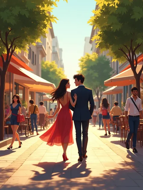 A partner girl and walk the Boulevard