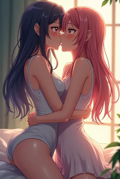 anime lesbians kissing naked