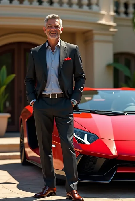 Happy rich man with car Lamborghini 