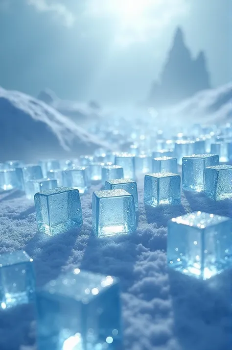 Ice crystal cubes scattered everywhere