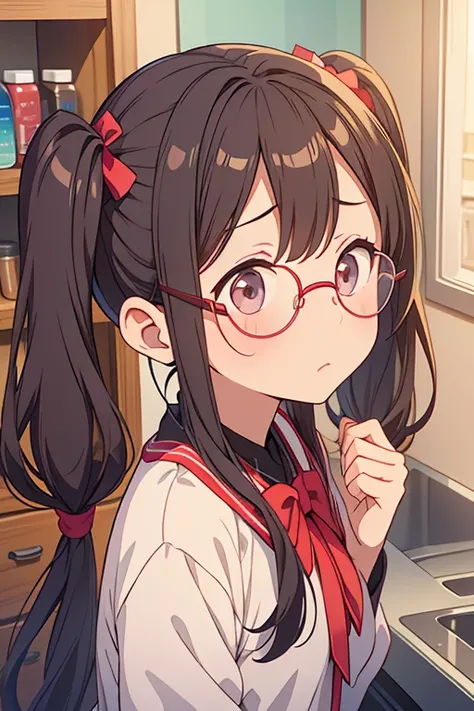 Looking up、 is shy、I have a medicine cabinet、Twin tails long、Worried face、Round Glasses