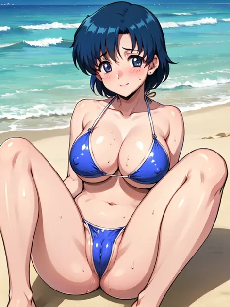  from before、Mizuno Ami、( anime style)、break、Blue Hair、  short hair、break、(beautiful、Big Breasts:1.3)、 big nipples、( facial beauty:1.5)、(  anatomically correct hand )、(masterpiece:1.0)、((  are high resolution  ))、((  top quality ))、((8k))、(((Wear cuddling ...