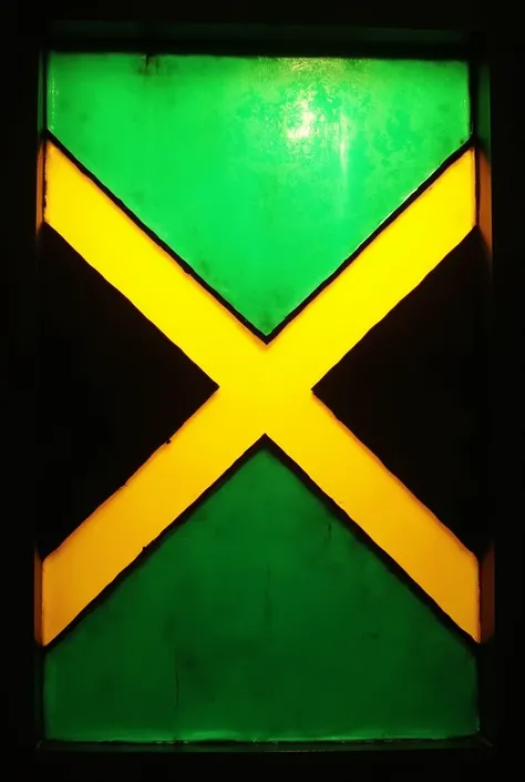 Jamaica flag in stained glass style, rectangular shape, black, green, and yellow colors, no additional designs