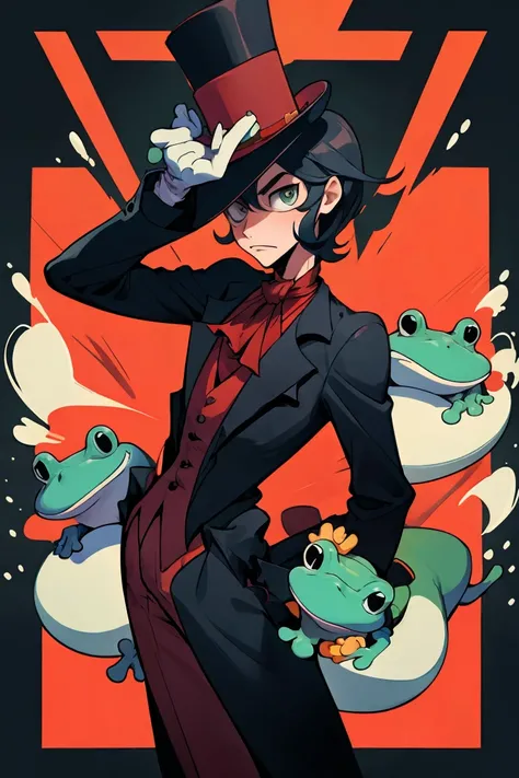 frog, tophat, monocule, suit