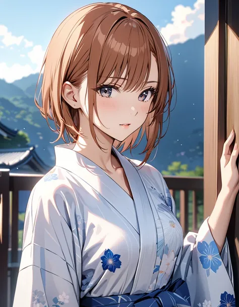 ( Japanese anime style ),  cute, Japanese Yukata, (Misaka Mikoto), Small breasts, masterpiece:1.5, masterpiece, highest quality, UHD, retina, masterpiece, accurate anatomy, super detailed, high quality, best quality, 8k