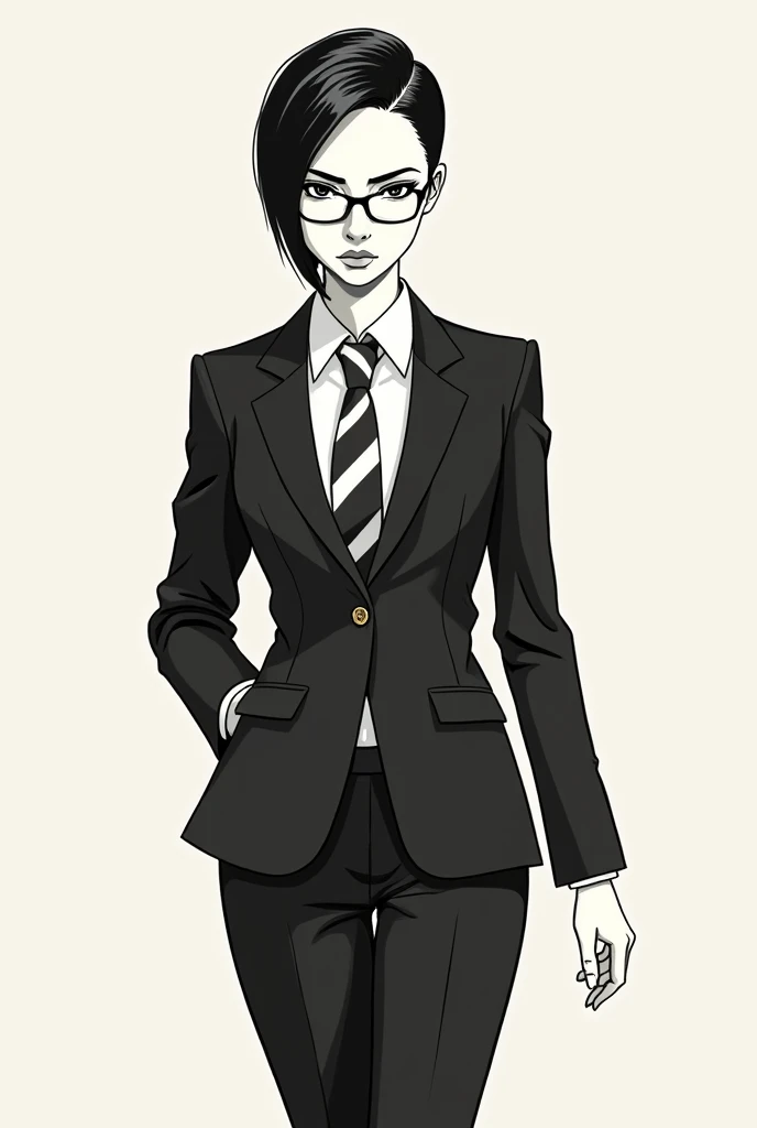 White Asian woman in suit wearing a glasses and look masculine in sketch 