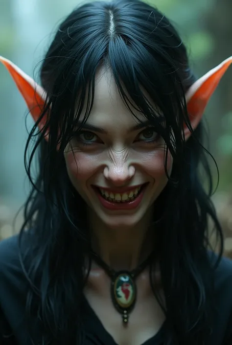 A black-haired elf with a crazy face , man 