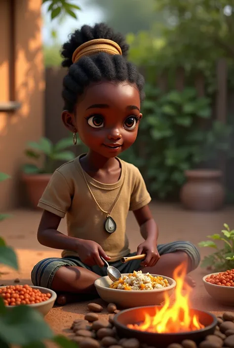 African girl cooking 