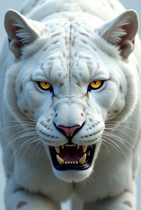 Furious white panther that has fine fur ,create its image of only its face