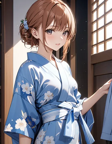 ( Japanese anime style ),  cute, Japanese Yukata, (Misaka Mikoto), Small breasts, masterpiece:1.5, masterpiece, highest quality, UHD, retina, masterpiece, accurate anatomy, super detailed, high quality, best quality, 8k