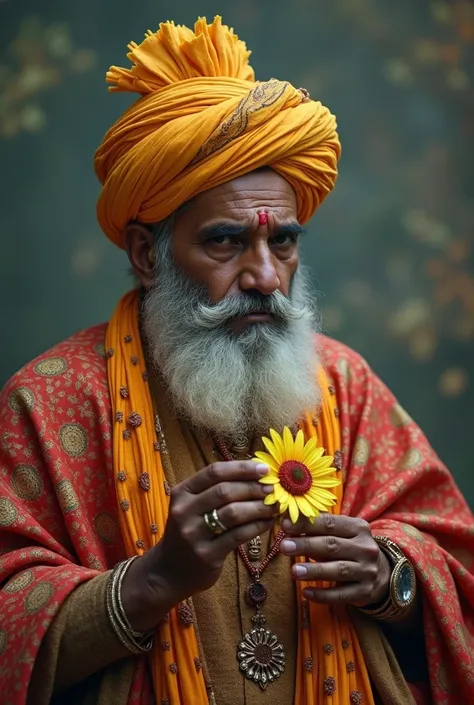 राजा विक्रमादित्य बलिष्ठ राजसी व्यक्ति थे, जो पारंपरिक भारतीय पोशाक, नारंगी पगड़ी, मांसल छाती और भुजाओं पर टैटू, घनी दाढ़ी और गंभीर, दृढ़ चेहरे के भाव के साथ पहने हुए थे। हाथ में भाला  के साथ पीछे झंडा हो