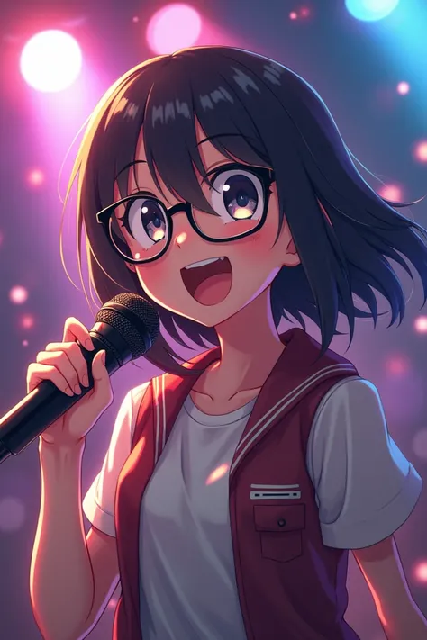 Anime character with glasses and mic 