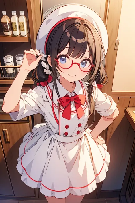 Looking up、 is shy、I have a medicine cabinet、 white twin tail 、smile、Round Glasses、Round hat