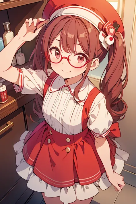 Looking up、 is shy、I have a medicine cabinet、Red twin tails、smile、Round Glasses、Round hat