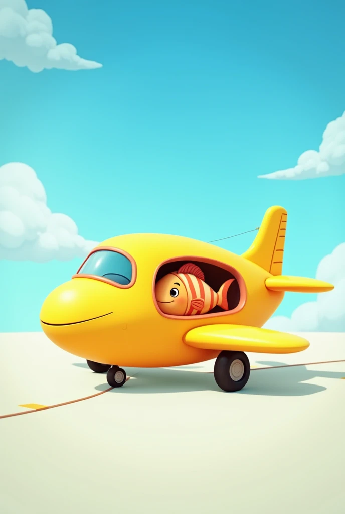 Cartoon Yellow Airplane with Brown Banded Fish