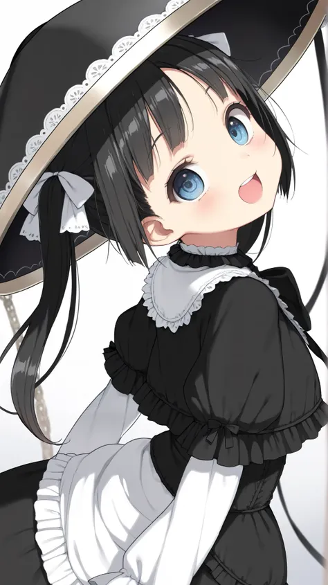 in style of Cagnaccio Di San Pietro， ((Adorable girl,Adorable girl,solo)),
goth Girl, Pure white background, big jingasa,gothic lolita,blue eyes
(from side,looking at viewer, looking back，head tilt,leaning back：1.6), Dynamic poses, ^o^
(Sharp focus1.5), Ba...