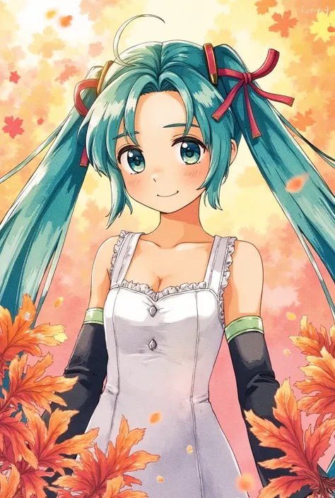 (masterpiece、 top quality 、 top quality 、 Official Art 、 beautiful and beautiful :1.2)、( One Girl :1.3) Hatsune Miku 、 Twin Tails , Beautiful breasts,   cute girl、(8k,  top quality , masterpiece:1.2),( top quality :1.0), ( super high resolution :1.0), wate...