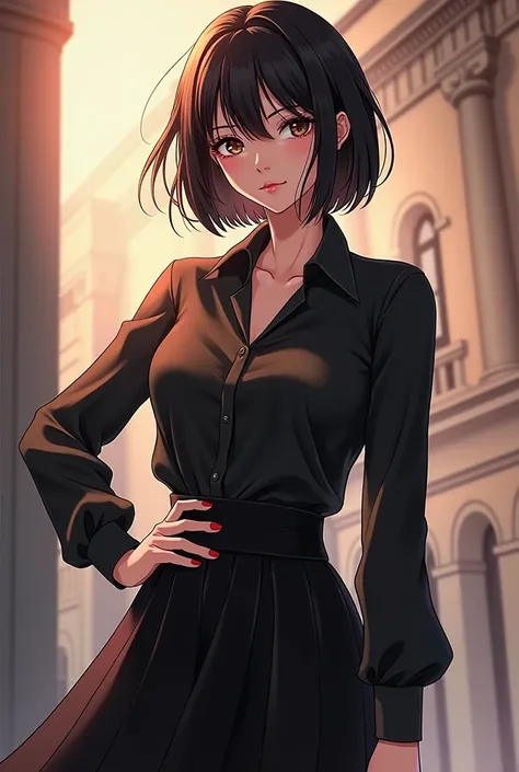 최High definition, Webtoon,Web novel주인공, researcher, High definition, 중 short haired ,  romance fantasy , Web novel, 20 year old beauty ,  Black hair and eyes , short haired , black silk shirt and silk skirt, Elegance,  attractive , Elegance