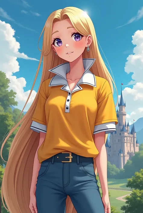 Anime Princess Rapunzel wearing a Massive Popped Collar Polo 