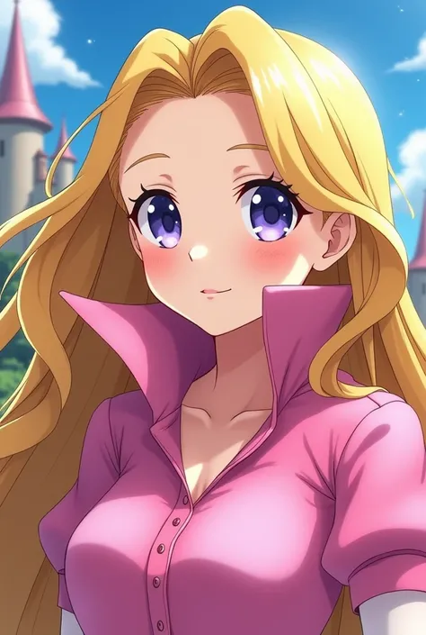 Anime Princess Rapunzel wearing a Pink Massive Popped Collar Polo 