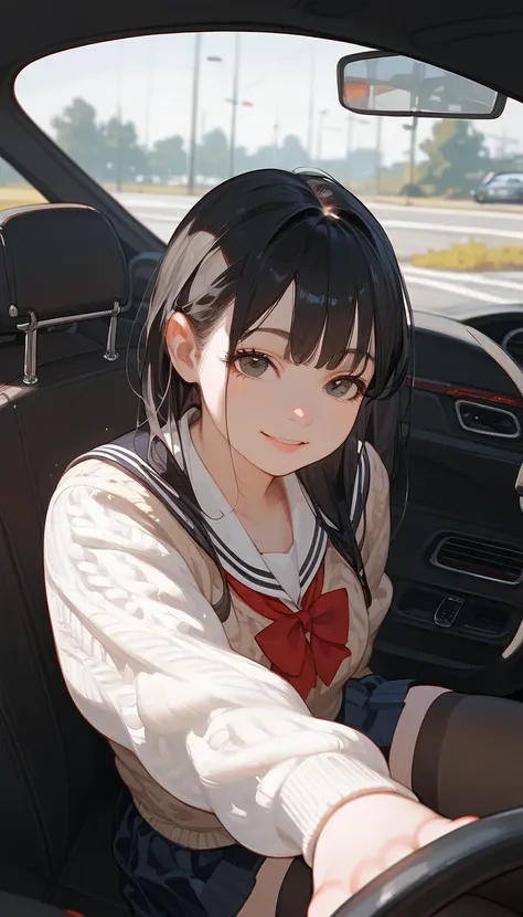 ((Score_9,Score_8_up,Score_7_up)),(((source_anime))), (((anime))), 1 anime girl, white skin, high school student, sexy body, plump, black hair, (high quality face), (high quality eyes), school uniform, skirt, (((black tights, black stockings))), simple swe...