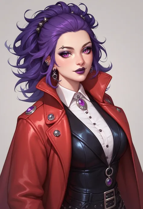 score_9, score_8_up, score_7_up, beautiful, perfect eyes, Regal Purple, Lion Shaman, High-Collared Jacket goth