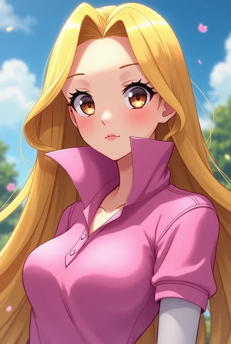 Anime Princess Rapunzel wearing a Pink Massive Popped Collar Polo 