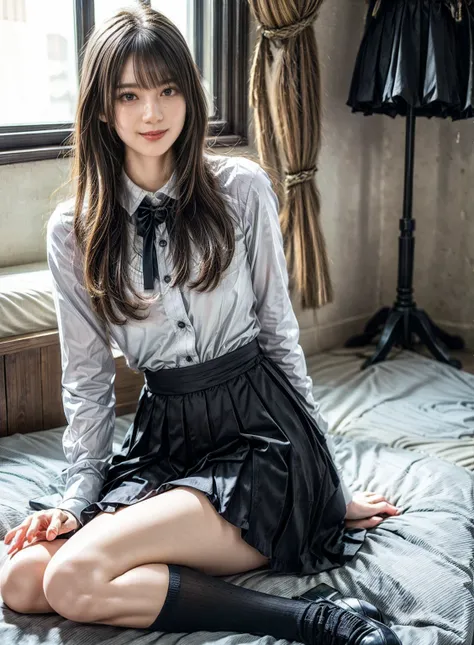 arafed asian woman in a skirt and a white shirt posing for a picture, japanese school uniform, japanese girl school uniform, wearing japanese school uniform, young gravure idol, realistic young gravure idol, young pretty gravure idol, Seifuku, cute schoolg...