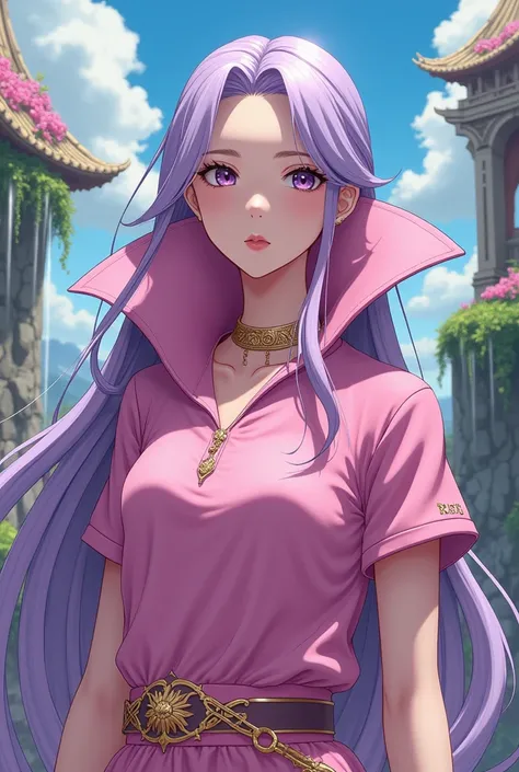 Anime Queen Rapunzel wearing a Pink Massive Popped Collar Polo 