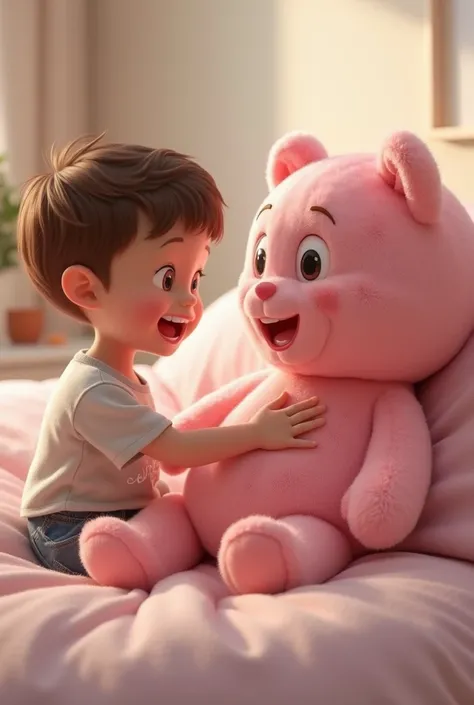 I want a pink colore doll with small boy friendly in the bed and them talking happyly