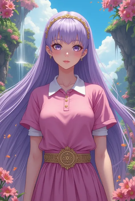 Anime Queen Rapunzel wearing a Pink Massive Popped Collar Polo 