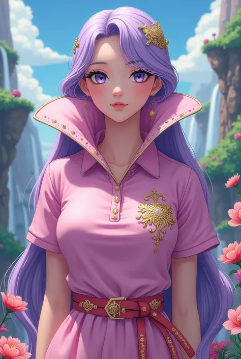 Anime Queen Rapunzel wearing a Pink Massive Popped Collar Polo 