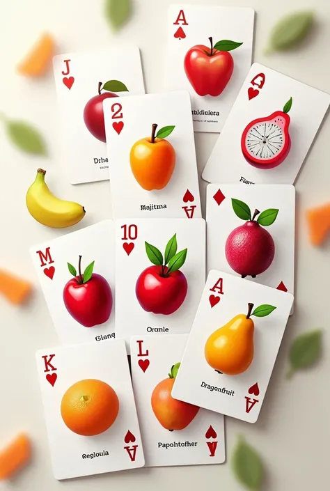 cards with the name of a fruit and its image 