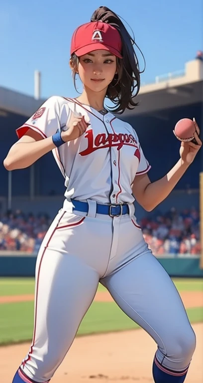 A woman in a baseball uniform is throwing a ball at the baseball field, beautiful south  Korean woman ,  Korean Girl, gorgeous young  Korean woman ,  Korean woman ,  attractive poses ,  Gorgeous Chinese Models ,  TONE UP , Female baseball player,  thin wai...