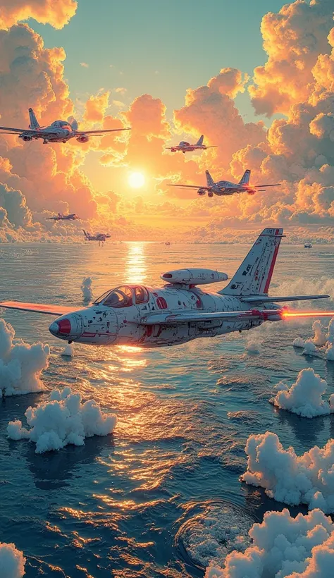 Sunset over the sea　Airplanes of the future