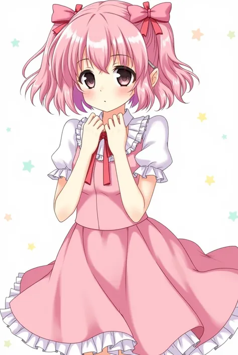 1girl,, feminine, cutecore, pink, pink flowy dress, lacy, bows, lots of bows, alot of bows, frills and lace, black hair, bright lighter pink hair, cute, moe, moe anime, moe anime cute, 2010s style, png, pngtuber, cute, pretty, big eyes, light skin, fine ar...