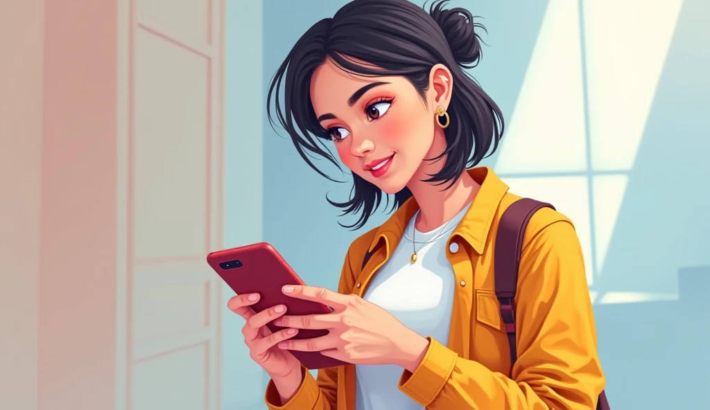 A girl signs up in a mobile app 