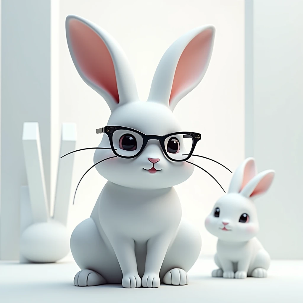 Make a cool bunny picture, put on glasses, make graphic lines. Artfully, the rabbit is white. Put the big word “yewnoii” in the picture.