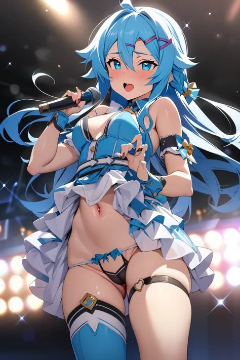 NSFW,masterpiece, top quality , high definition , very detailed,Sinonon( Sword Art Online), light blue hair, bright blue eyes,hair clip,Idol