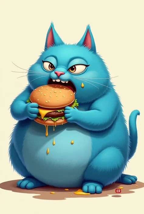 The whole body is blue ，Fat Cat，Very fat，Eat McDonald&#39;s