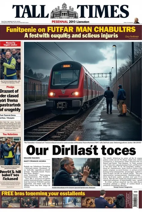  A front page of a newspaper with a TER train as photos, And in the headline  "  A man farts on the train , 12 morts et 34 blessés grave" 