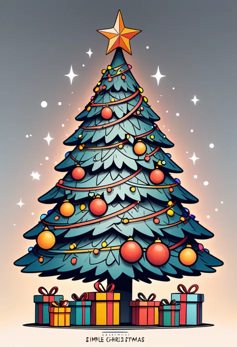 simple Christmas coloring page with bold black outlines. Center composition with a basic Santa Claus figure, simplified Christmas tree, and easy-to-color presents. Include basic decorative elements like a star on top of the tree and simple ornaments. All e...