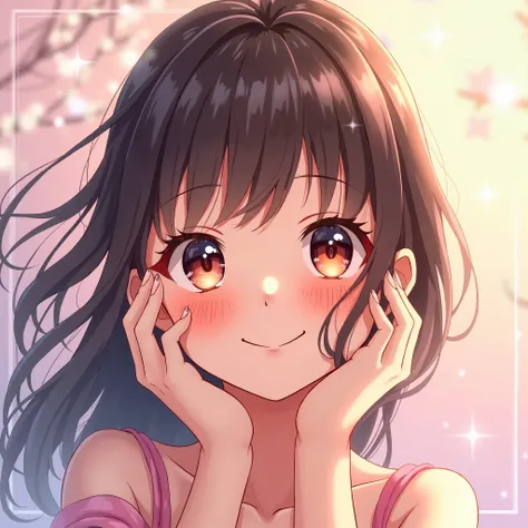 Beautiful girl with a big smile　 anime style

