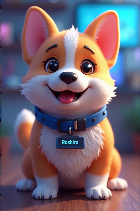 Gamer corgi with tag named Roshiro