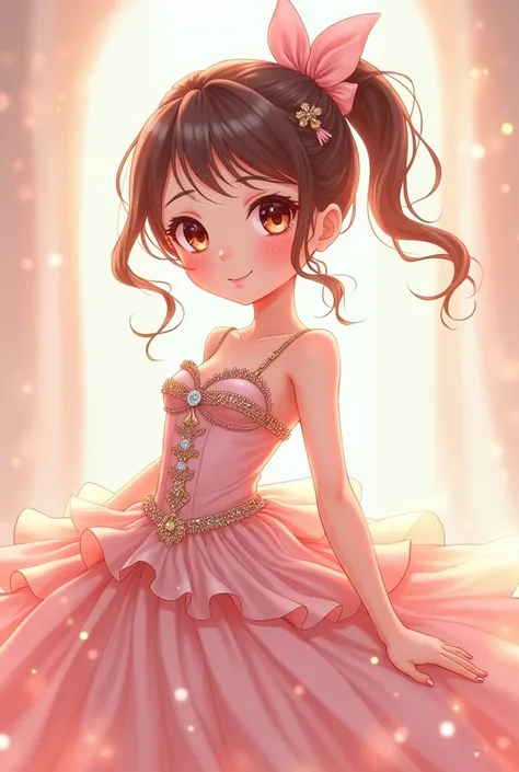  cute girl in anime style、Tied paper、 VERY CUTE 、 glamorous dress 