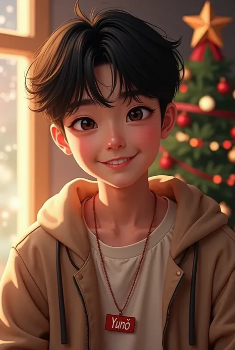 4x4 picture size Korean teenage  Boy with necklace name tag Yuno in christmas