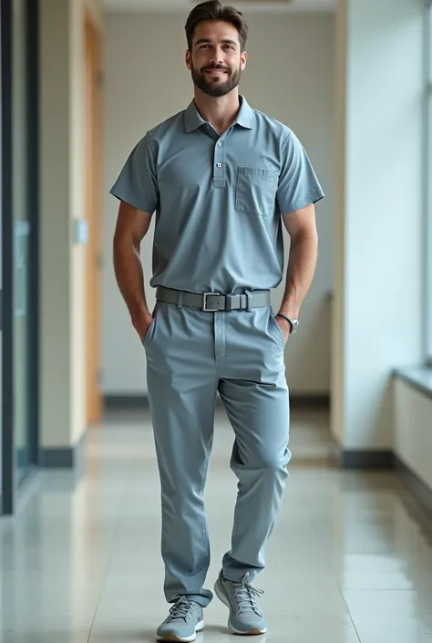 A 30-year-old man wearing a PT service uniform. When