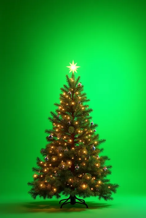 Bright green background with a spectacular Christmas tree located on the left side